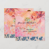 Invitation VAGUES RUBIS, rouge vif bleu rose paillettes dorée (Devant / Derrière)