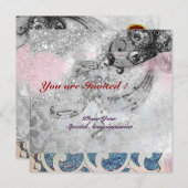 Invitation VAGUES RUBY, brillant noir et blanc rose (Devant / Derrière)