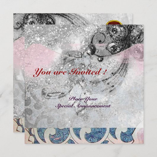 Invitation VAGUES RUBY, brillant noir et blanc rose (Devant / Derrière)