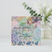 Invitation VAGUES RUBY, rouge vif bleu rose or scintille (Debout devant)