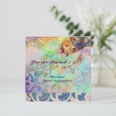 Invitation VAGUES RUBY, rouge vif bleu rose or scintille (Debout devant)