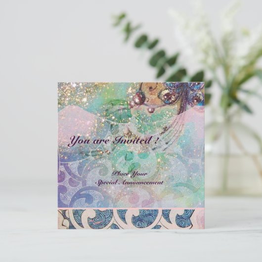 Invitation VAGUES RUBY, rouge vif bleu rose or scintille (Debout devant)