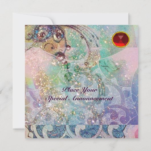 Invitation VAGUES RUBY, rouge vif bleu rose or scintille (Dos)