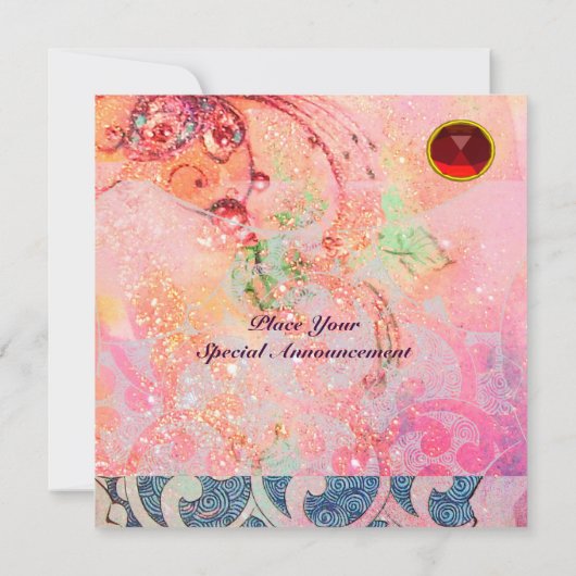 Invitation VAGUES RUBY, rouge vif bleu rose or scintille (Dos)