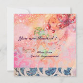 Invitation VAGUES RUBY, rouge vif bleu rose or scintille (Devant)