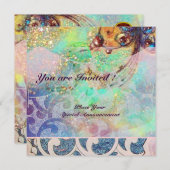 Invitation VAGUES RUBY, rouge vif bleu rose or scintille (Devant / Derrière)