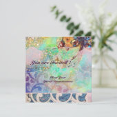 Invitation VAGUES RUBY, rouge vif bleu rose or scintille (Debout devant)