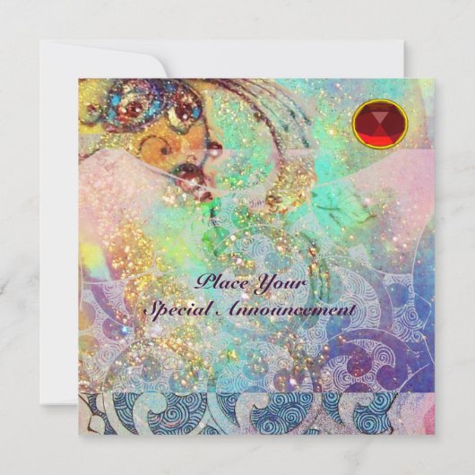 Invitation VAGUES RUBY, rouge vif bleu rose or scintille (Dos)