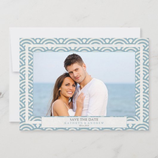 Invitation Vagues Seigaiha japonaises Enregistrer la date Pho (Devant)