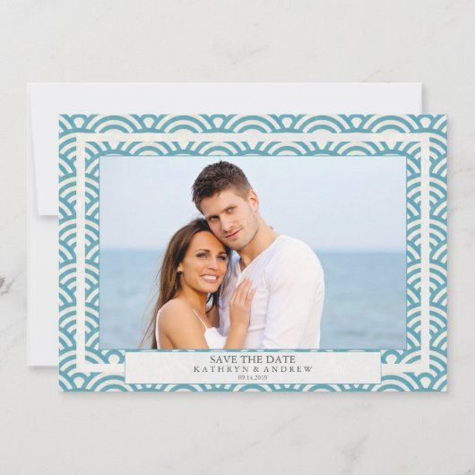 Invitation Vagues Seigaiha japonaises Enregistrer la date Pho (Devant)