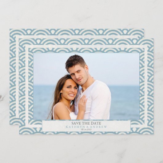 Invitation Vagues Seigaiha japonaises Enregistrer la date pla (Devant / Derrière)