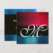 Invitation VAGUES STYLÉES MONOGRAMME,Bleu Saphir,Rouge Bourgo (Devant / Derrière)