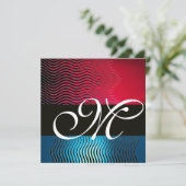 Invitation VAGUES STYLÉES MONOGRAMME,Bleu Saphir,Rouge Bourgo (Debout devant)