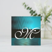 Invitation VAGUES STYLÉES MONOGRAMME, bleu turquoise aqua, sa (Debout devant)