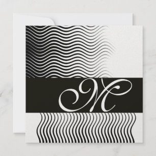 Invitation VAGUES STYLÉES MONOGRAMME,noir blanc,métallisé giv