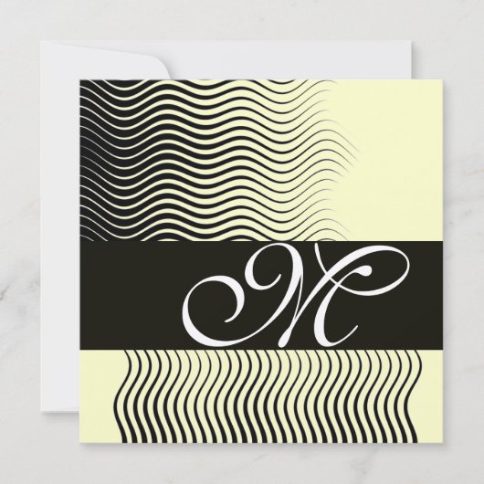 Invitation VAGUES STYLÉES MONOGRAMME, noir blanc, métallisé o (Devant)