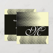 Invitation VAGUES STYLÉES MONOGRAMME, noir blanc, métallisé o (Devant / Derrière)