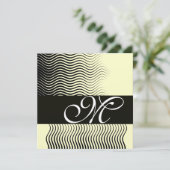Invitation VAGUES STYLÉES MONOGRAMME, noir blanc, métallisé o (Debout devant)