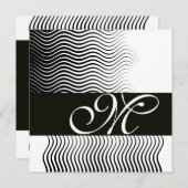 Invitation VAGUES STYLÉES MONOGRAMME, noir et blanc (Devant / Derrière)