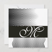 Invitation VAGUES STYLÉES MONOGRAMME, noir et blanc (Devant)
