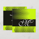Invitation VAGUES STYLÉES MONOGRAMME, noir et blanc, jaune (Devant / Derrière)