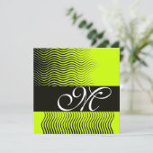 Invitation VAGUES STYLÉES MONOGRAMME, noir et blanc, jaune (Debout devant)