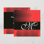 Invitation VAGUES STYLÉES MONOGRAMME, noir et blanc, rouge (Devant / Derrière)