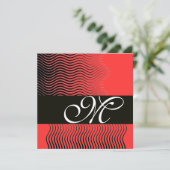 Invitation VAGUES STYLÉES MONOGRAMME, noir et blanc, rouge (Debout devant)