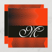 Invitation VAGUES STYLÉES MONOGRAMME, noir et blanc, rouge (Devant / Derrière)