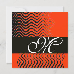 Invitation VAGUES STYLÉES MONOGRAMME, noir et blanc, rouge