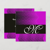 Invitation VAGUES STYLÉES MONOGRAMME, noir et blanc, violet (Devant / Derrière)