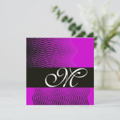 Invitation VAGUES STYLÉES MONOGRAMME, noir et blanc, violet (Debout devant)