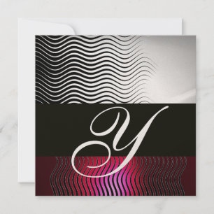 Invitation VAGUES STYLÉES MONOGRAMME, Or Rouge Rubis Bourgogn