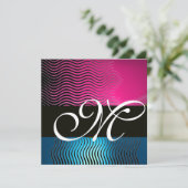 Invitation VAGUES STYLÉES MONOGRAMME, rose, saphir bleu (Debout devant)
