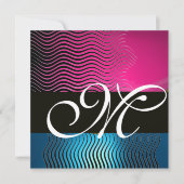 Invitation VAGUES STYLÉES MONOGRAMME, rose, saphir bleu (Devant)