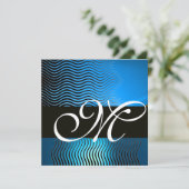 Invitation VAGUES STYLÉES MONOGRAMME, saphir bleu (Debout devant)