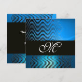 Invitation VAGUES STYLÉES MONOGRAMME, saphir bleu (Devant / Derrière)