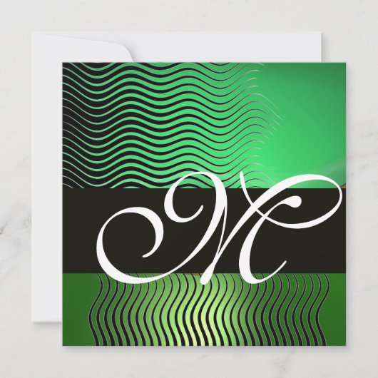 Invitation VAGUES STYLÉES MONOGRAMME, vert émeraude (Devant)