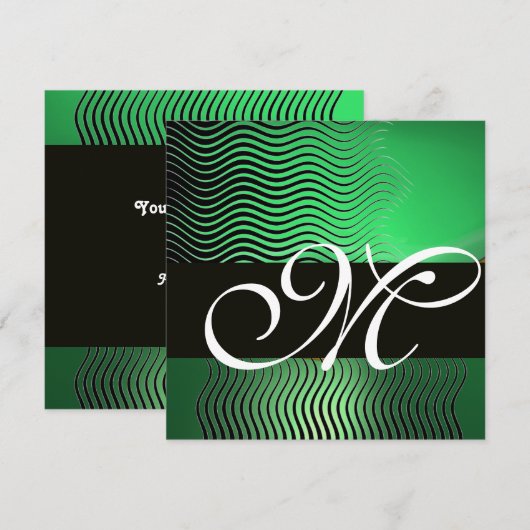 Invitation VAGUES STYLÉES MONOGRAMME, vert jade (Devant / Derrière)