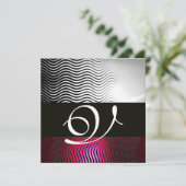 Invitation VAGUES STYLISEES MONOGRAMME,Blanc Rouge Rubis Bour (Debout devant)