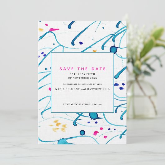 Invitation Vagues tropicales abstraites mariage enregistrer l (Debout devant)