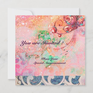 Invitation VAGUES , violet bleu rose doré brillant rouge vif