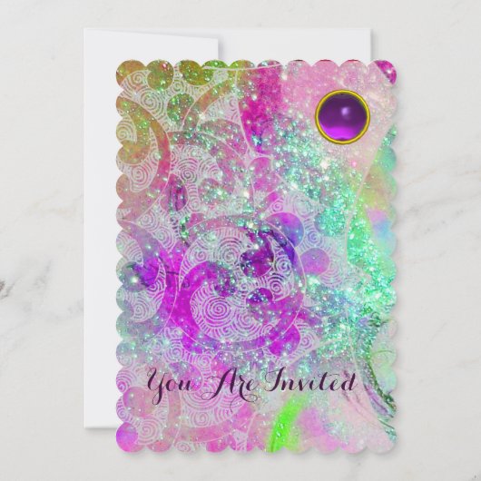 INVITATION VAGUES VIOLET ROSE TEAL BLEU ABSTRACT EN ÉTOILES (Dos)