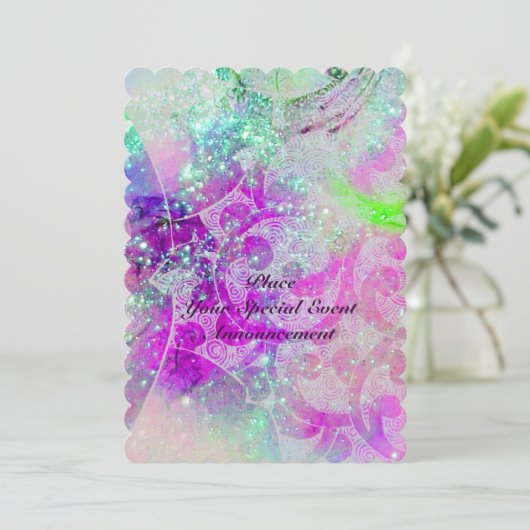 INVITATION VAGUES VIOLET ROSE TEAL BLEU ABSTRACT EN ÉTOILES (Debout devant)