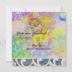 Invitation VAGUES , violet vert bleu rose or brillant