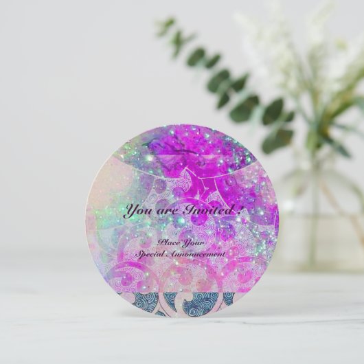 INVITATION VAGUES VIOLETTES ROSE TEAL BLEU ABSTRACT EN ÉTOILE (Debout devant)