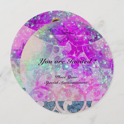 INVITATION VAGUES VIOLETTES ROSE TEAL BLEU ABSTRACT EN ÉTOILE (Devant / Derrière)