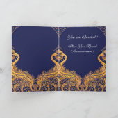 Invitation Vaisseau antique, Dauphins, Or, Monogramme bleu ma (Intérieur)