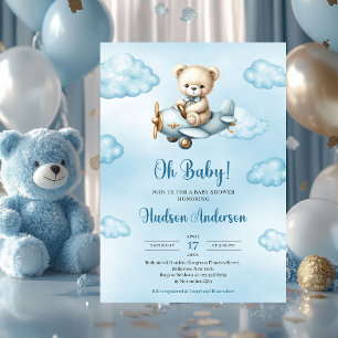 Invitation Vaisseau en peluche à l'aviateur baby shower garço