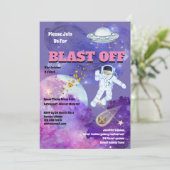 Invitation Vaisseau spatial astronaute rose violet filles esp (Debout devant)